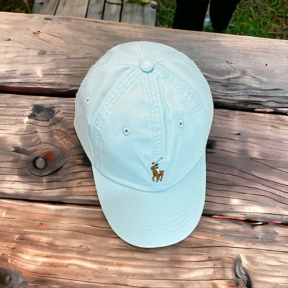 Polo Ralph Lauren Soft Aqua With Multicolored Pony Logo Baseball Cap Hat OS - Picture 6 of 13